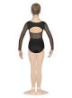 Bloch Child Mesh Panelled Open Diamante Back Long Sleeve Leotard- M113C