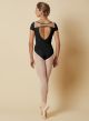 Mirella Adult Open Back Embroidered Mesh Cap Sleeve Leotard- M5085LM