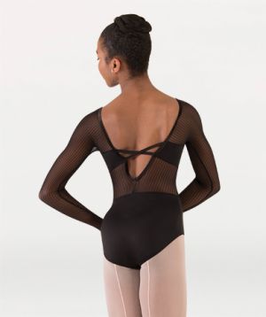 Body Wrappers Child Fine Mesh Stripe Long Sleeve Leotard- P1233C