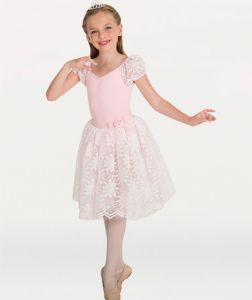 Body Wrappers Child 2-In-1 Lace Puff Sleeve Leotard- 2221 