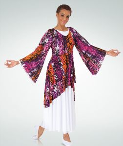 Body Wrappers Adult Praise Accents Asymmetrical Print Tunic- 6580