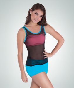 Body Wrappers Adult Black Power Mesh Long Tank Pullover- 7012