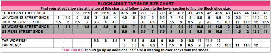 Danshuz Tap Shoes Size Chart